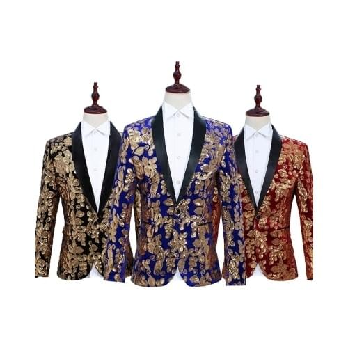 Luxury mens sequin european flower pattern embroidery tuxedo jacket/stage performance/stuido jacket