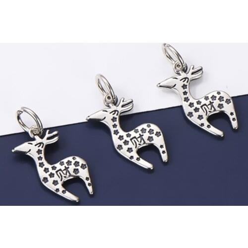 925 Sterling Silver Cute Flower Deer Drop Charms Handmade Ornament S9235 Silver Pendant DIY Jewelry Making Necklace Bracelets