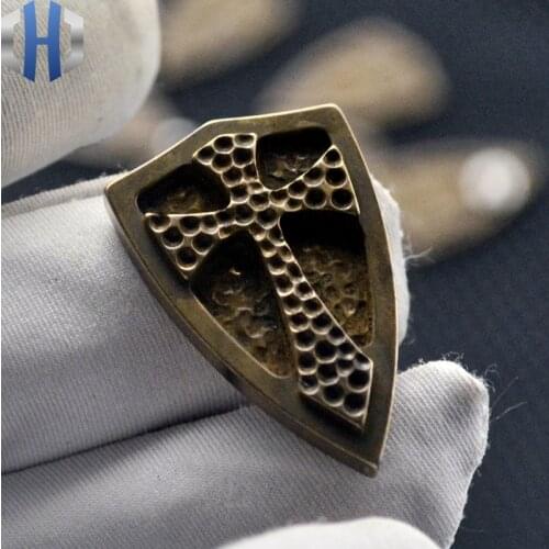 Shield Steel Fire Crusader Shield Brass Inlay Back Clip EDC Tool Accessories DIY Cutter Knife Tools
