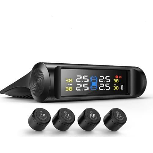 Universal Wireless TPMS Solar Power Tire Pressure Monitoring System Color LCD Display with 4 External Sensors For Hyundai kia