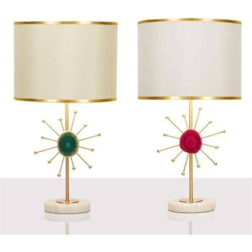 Modern Luxurious Green/Red Agate Dimmer Table Lamp for Foyer Bedside Study Post-modern Gold Metal Fabric Desk Light H 56cm 2591