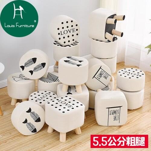 Louis fashion Childrens Stools Solid Wood, Household Shoe, Round Square, Literary Bench, Sofa, Tea Table , Living Room