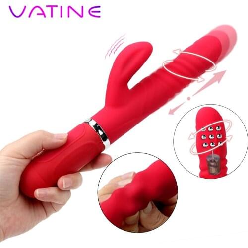 VATINE Transfer Beads AV Wand Telescopic 360 Degrees Rotation Rabbit Vibrator G-spot Massage Sex Toys for Woman Dildo Vibrator