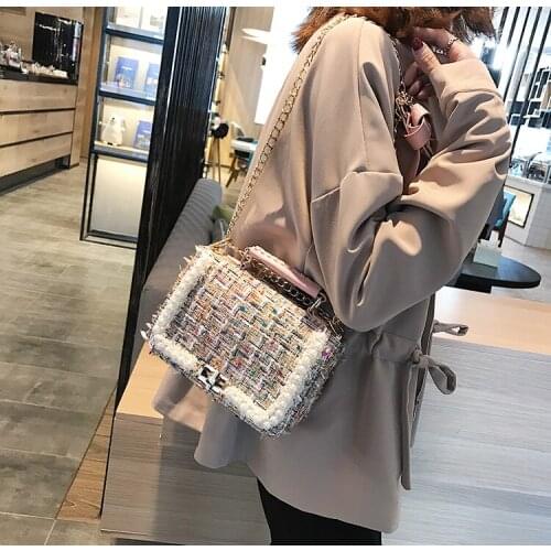 2021 Fashion New Female Square Tote bag Quality Woolen Pearl Womens Designer Handbag Ladies Chain Shoulder Crossbody Bag Travel