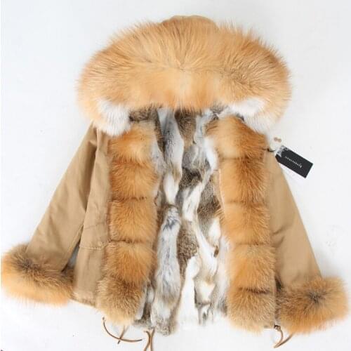 Natural rabbit fur lined with cotton fur coat winter female warm park Womens jacket Womens coat Womens fur coat