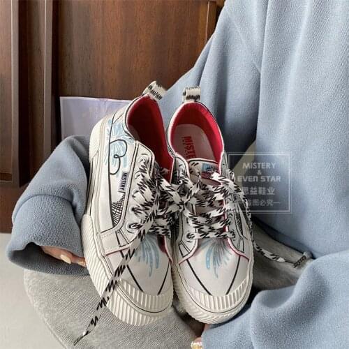 Personality Graffiti Canvas Shoes Women 2021 New Simple and Fashionable Hand-painted Shoes Breathable Low-top Flat Shoes