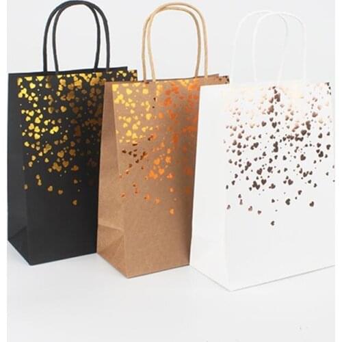 10PCS Gift Bags Boxes Festival Party Gift Packaging Kraft Bronzing Paper Bag New Clothes Shoes Present Wrapping Tote Case