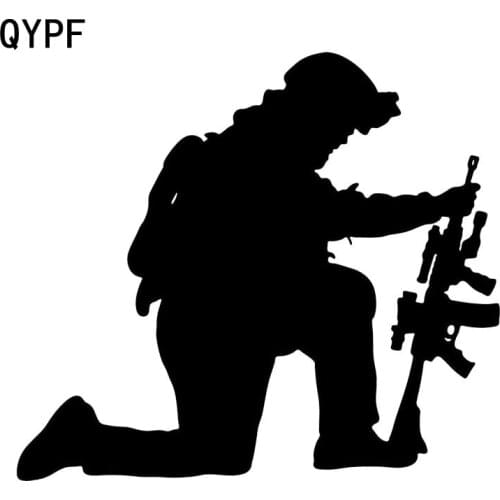 13.8CM*12CM Funny Fashion Soldiers Shooting Vinyl Car Stickers Accessories Black Silver S2-0398