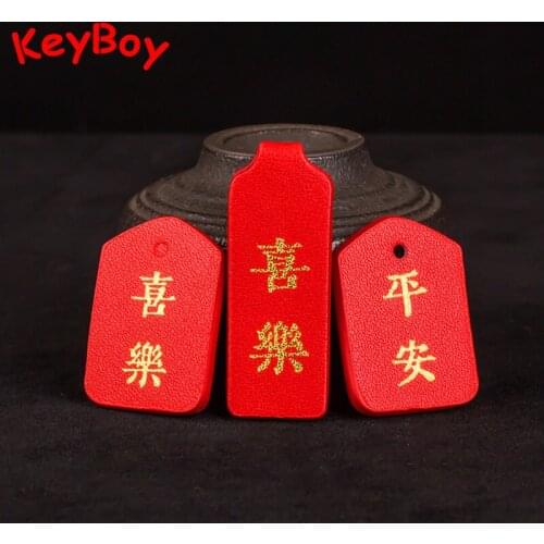 3 Styles Chinese Lucky Words Leather Square Brand Keychain Pendant DIY Accessories Jewelry Crerative Safe Happy Keyring Lanyard