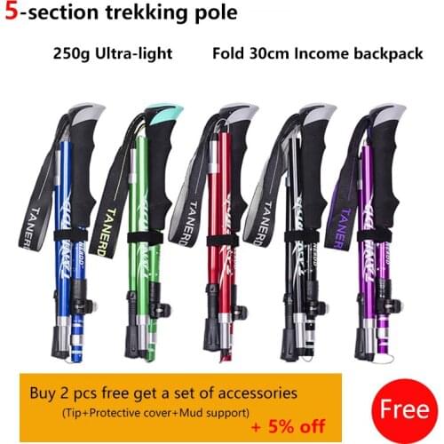 5-Section Outdoor Fold Trekking Poles Camping Portable Walking Hiking Stick For Nordic Elderly Telescopic Club Easy Put Into Bag