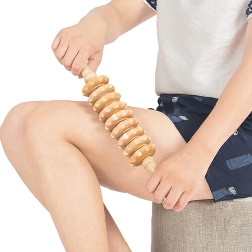 9-Wheel Wooden Abdomen Massager Multifunctional Fitness Roller Stick Muscle Relax Tool Body Anti Cellulite Waist Massage Stick