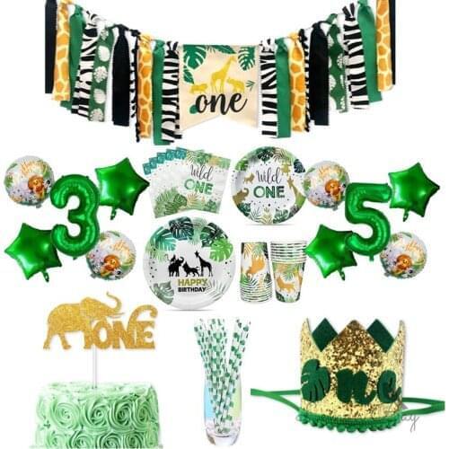 Forest Animal Tableware Jungle Safari Birthday Decoration Wild One 1st Bithday Party Supplies Paper Plates Cup Napkins