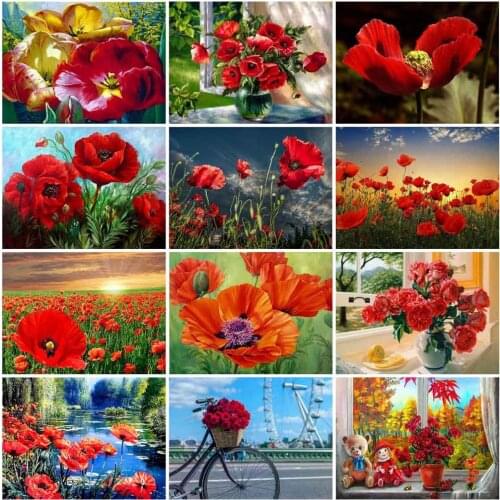 EverShine DIY Flowers Paint By Number Kits Drawing Canvas Scenery Hand Painted Wall Art Home Decoration