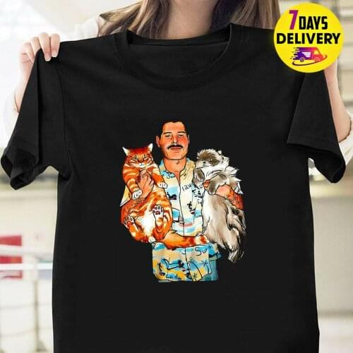 Freddie Mercury Hug Cats Cute Rock Band Queen T Shirt Black Size S-3Xl Unisex Tees
