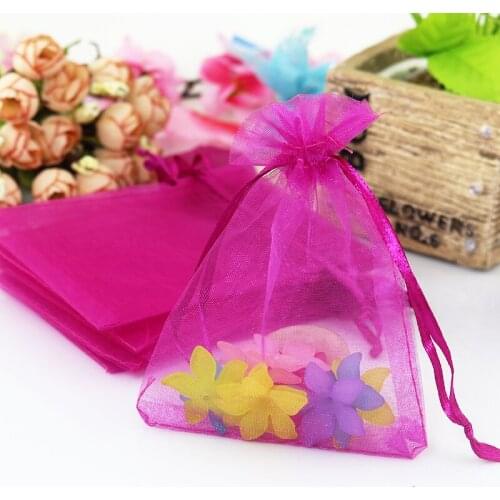 Hot Sale 100pcs/lot Hot Pink Organza Bags 11x16cm Favor Wedding Charms Jewelry Packaging Organza Gift Bag Drawstring Pouch