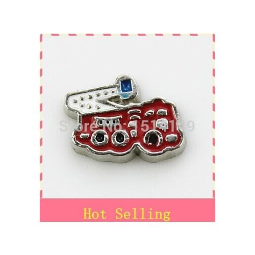Hot selling fire fighting truck floating charm living glass floating memory charms