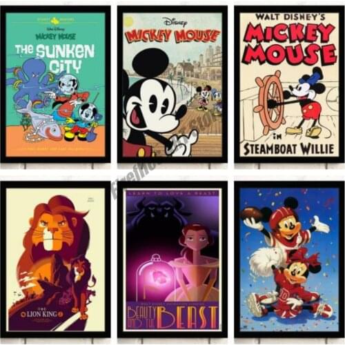 Mickey Mouse Donald Duck Wall Art Canvas Painting Disney Princess Anime Movie Nordic Posters and Prints Pictures Room Decor