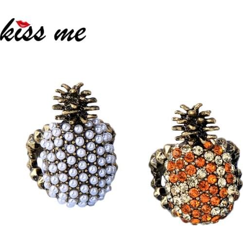 KISS ME 2 Colors Imitation Pearl Rhinestone Pineapple Rings for Party Antique Gold Color Vintage Rings Women Accessories