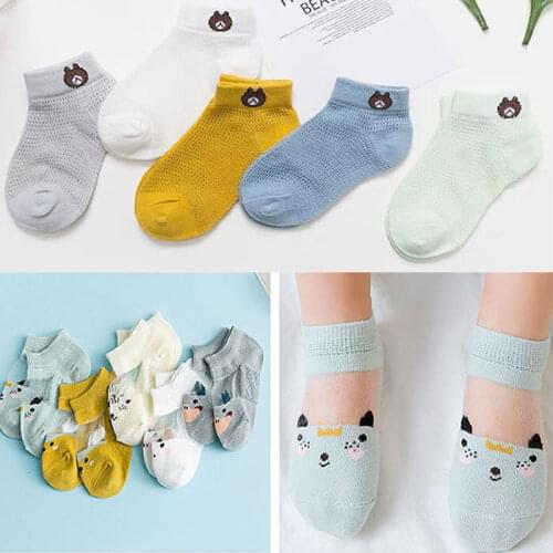 5 Pair/lot New Soft Cotton Boys Girls Short Socks Cute Cartoon Pattern pig cat print Kids Socks Baby Boy Girl Socks Mesh thin