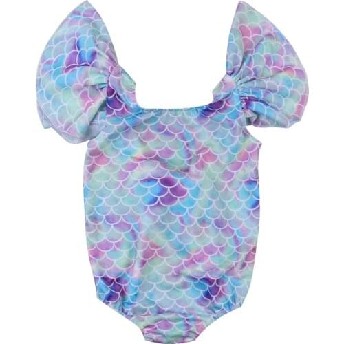 Summer Kid Baby Girls Scales Mermaid Costume Bow-knot Swimwear Swimsuit Bikini Set Bathing Suit