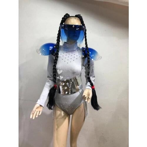 Nightclub ds singer Future technology sense silver mirror bar gogo costume night club white armor performance costume bodysuit