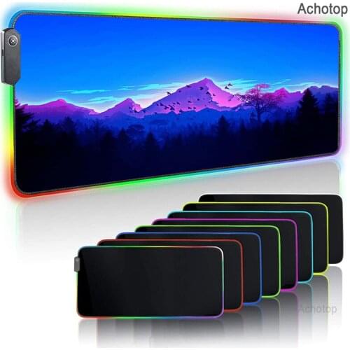 Landscape Mountain Mousepad RGB Gaming LED Computer Mat Gamer Mouse Pad Desk Mouse Mat 900X400 Large Keyboard Mat Mouse XXL