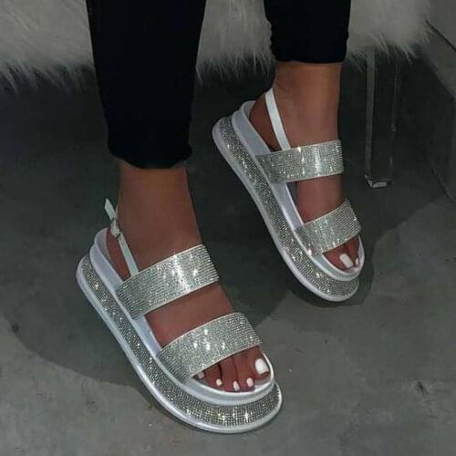 Summer Beach Bling Bling Crystal Rome Ladies Sandals Rhinestone Platform Cutouts Wedges Women Sandals Shoes Woman