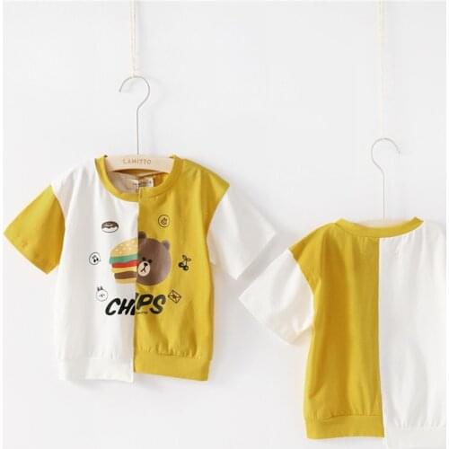 Tonytaobaby Summer Clothes New Baby Childrens Clothing Stitching Dislocation Cartoon T-shirt