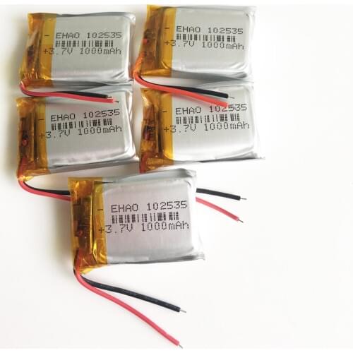 5 pcs 3.7V 1000mAh 102535 polymer lithium rechargeable battery Lipo cells for MP3 GPS DVD PAD bluetooth recorder headset camera