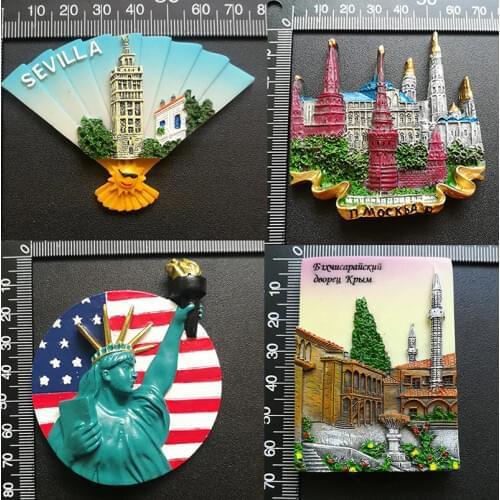 Seville Moscow Russia Refrigerator Magnets Alaska San Francisco Florida Statue of Liberty New York USA Tourist Souvenirs Magnets