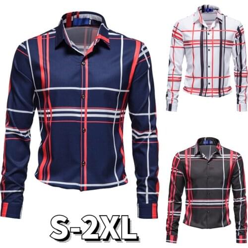Fashion New mens plaid printed shirt business casual shirt mens slim shirt