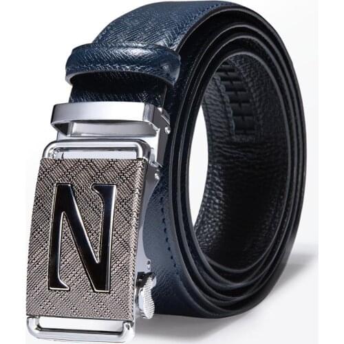 Z Letter Men Blue Belt Automatic Buckle Leather luxury Cowhide Belt Male Alloy Buckle Belts For Men Barry.Wang Designer GR-894