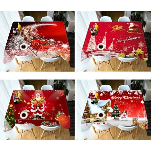 Santa Claus Snow Scene Pattern Soft Thickened Cotton Red Christmas Tablecloth Rectangular/Round Dustproof Cover Towel