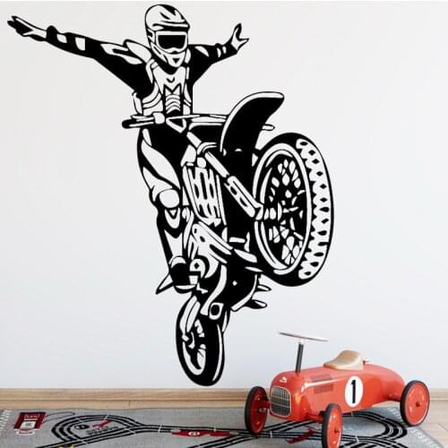 Motorcycle Stunt Driver Wall Sticker Motorcross Vinyl Decal Motor Art Decor Motor Poster Bedroom Mural Living Room Decoration