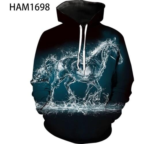 Neon horse Hoodie pure cotton boys and girls aesthetic 3D animal print Sweatshirt Harajuku street fashion casual Pullover