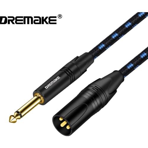 DREMAKE TS 1/4'' to XLR Unbalanced Cable Mono 6.35mm to XLR Cord Quarter inch Male to XLR Male Mic Cable for Dynamic Microphone