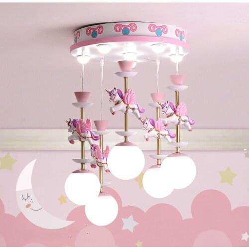 Nordic Dreamlike Bedroom Living Room Boys Girls Unicorn Hanging Lights Creative Childrens Room Cartoon LED Decorate Chandelier