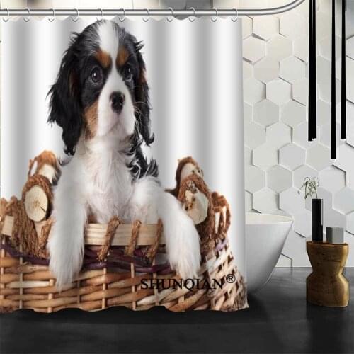 New Custom Dogs Pug Puppy Shower Curtains Polyester Bathroom Waterproof Bath Curtain Size 150X180cm165X200cm180X200cm