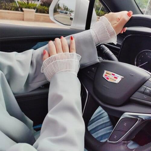 New Women Pleated Lace Arm Warmers Hollow Jewelry Adjustable Fashion Apparel Accessories Elegant Lady Cuff Arm Sleeves AGB700