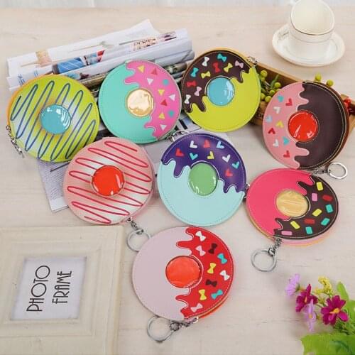 New Creative Cartoon Coin Purse Donut Pattern PU Wallet Pouch Key Bag Creative purse