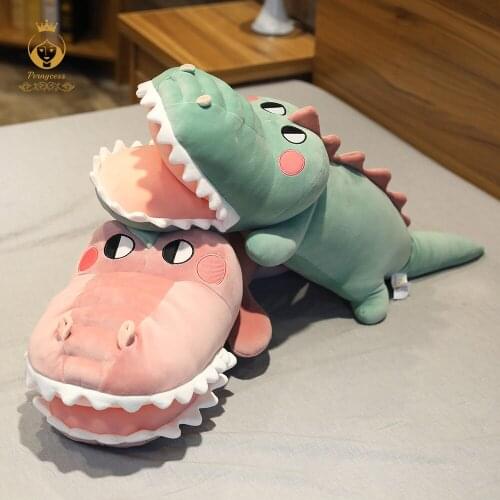 Adorable Cartoon Pink Green Big Mouth Crocodile Stereo Teeth Shy Expression Soft Sleeping Accompany Plush Doll Kids Smoothing