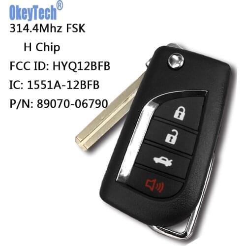 OkeyTech Remote Flip Car Key 314.4Mhz 4 Buttons FOB For Toyota With H CHIP HYQ12BFB 1551A-12BFB 89070-06790 Free Shipping