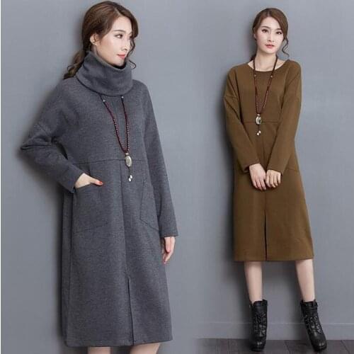 2020 Autumn Detachable Turttleneck Dress Plus Size Women Dress High Neck Dress Winter Warm Big Size Dress S-5XL 6XL Vestidos