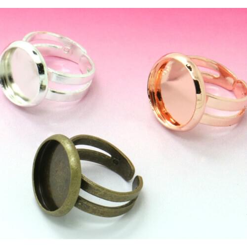 10pcs 12mm Antique Bronze/Silver/Rose Gold Ring Setting Cabochon Base Tray Blank for Cabochon Cameo DIY Fashion Adjustable Ring