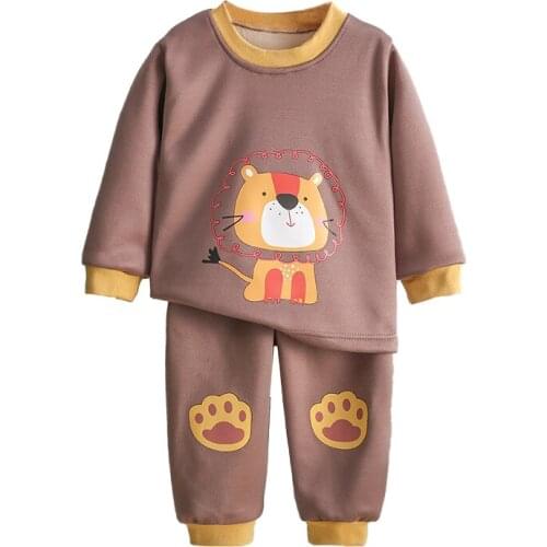 Baby Girls Pajamas Suits 1-5 Yrs Children Clothes Sets Boys Full Sleeve Plus Velvet Home Wear Top Pants Sleepwear Kids Nightwear
