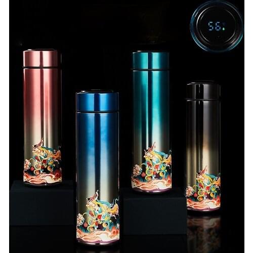 Men and women portable Dunhuang ancient style double stainless steel insulated cup Chinese wind tea temperature display cup