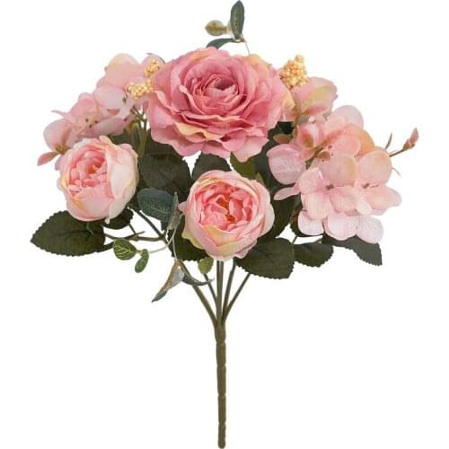 Retro Silk Rose Artificial Flowers Hydrangea Peony Vintage Bride Holding Fake Flower Home Wedding Bouquet Decoration Accessories