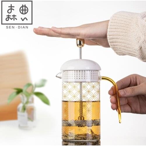 SENDIAN French Filter Integrated Glass Teapot High Temperature Decal Glass Teapot 2021 New Hot Office Home Kitchen Accessories