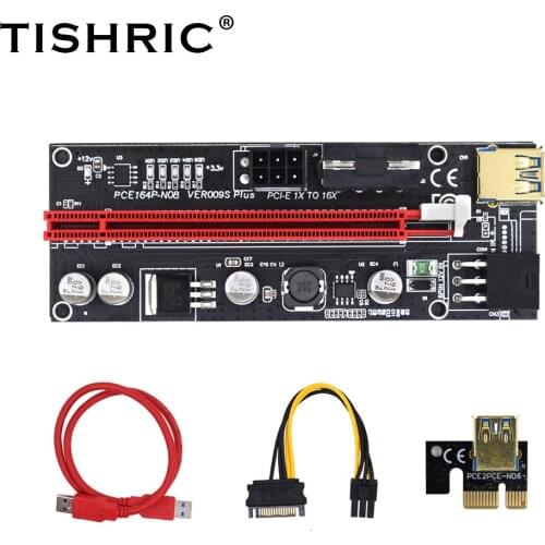 TISHRIC GPU PCI-E Riser 009S Plus 1X To 16X Extender Riser PCIE x16 PCI Express x16 Usb3.0 PCI E Riser Card For BTC Miner Mining