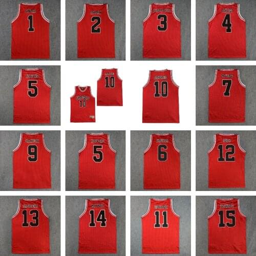 BG basketball jerseys SHOHOKU 1-15 SAKURAGI MIYAGI AKAGI jersey anzai Outdoor sportswear training Hip-hop culture movie red